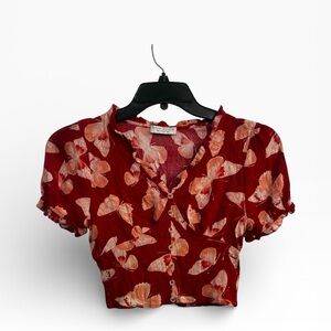 Paper Crane Vibrant Red Floral Blouse, Size Small